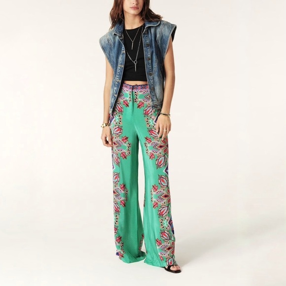 NWT ba&sh Lilou Pant Floral Green Wide-Leg Pants - Picture 1 of 16